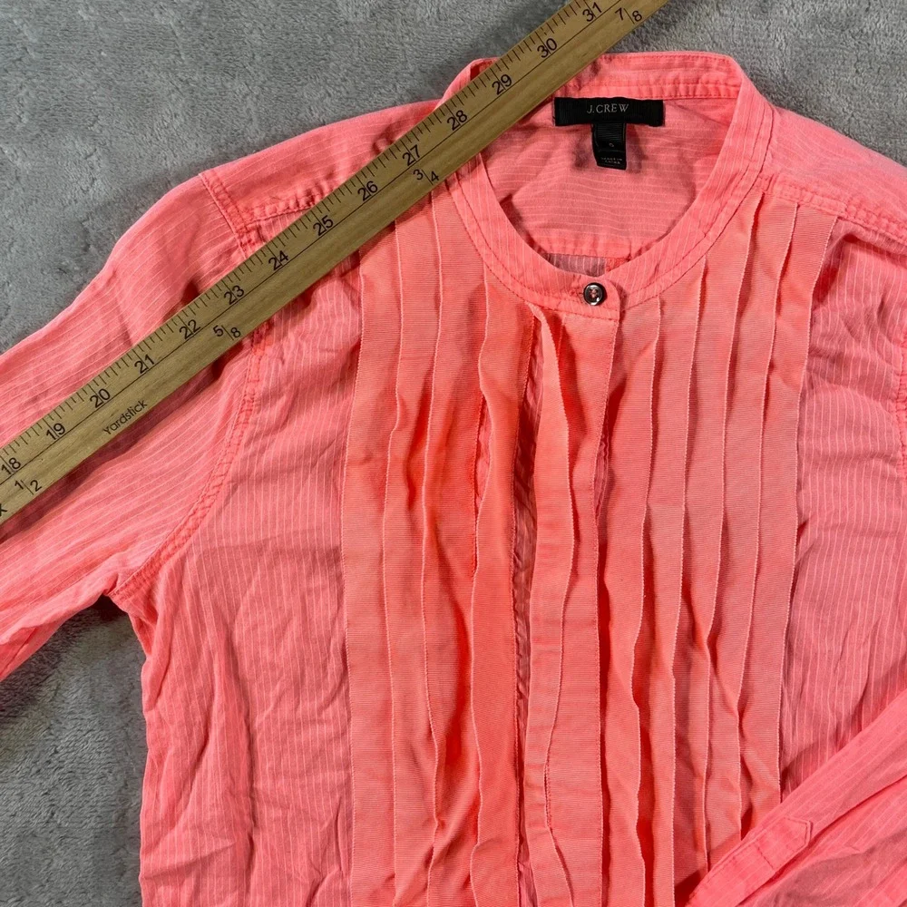 J  Crew Shirt Tunic Top Women 0 XS Pink Coral Pleated Front Coastal Beach Summer
